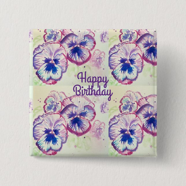 Pansy Pansies Purple Flower Floral Pink Button (Front)
