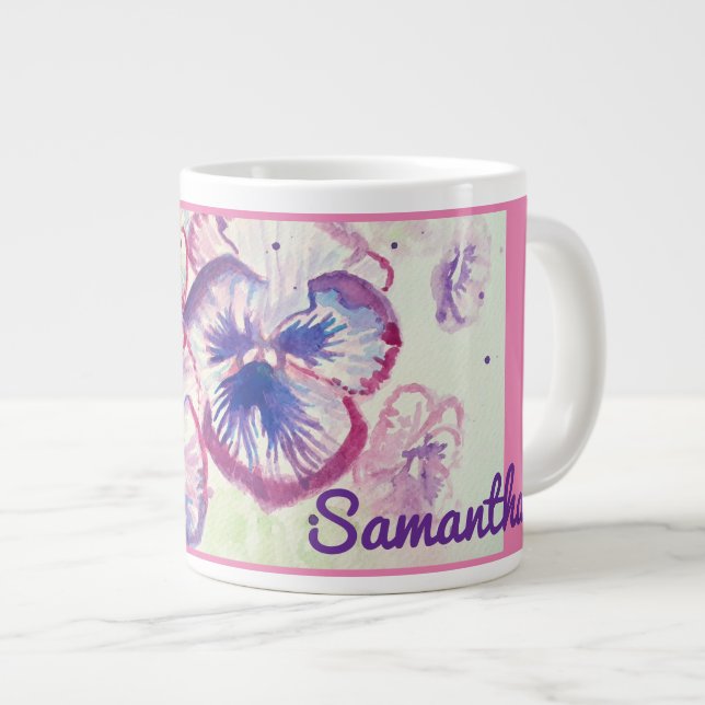 Pansy Pansies Purple Flower Floral Pink Giant Coffee Mug (Front Right)
