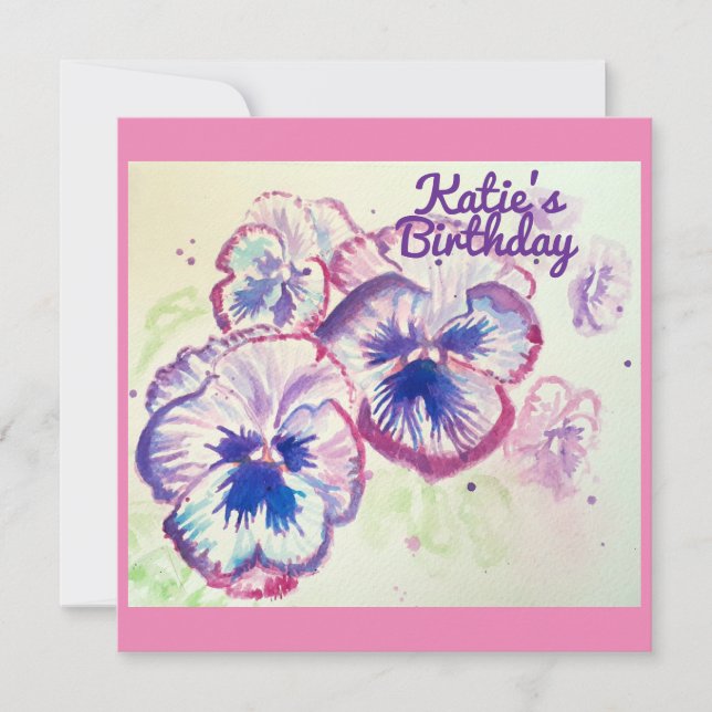 Pansy Pansies Purple Flower Floral Pink Invitation (Front)