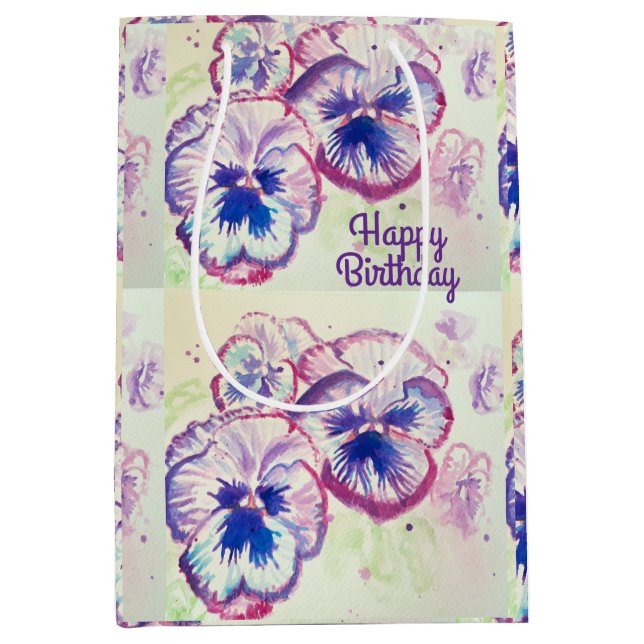 Pansy Pansies Purple Flower Floral Pink Medium Gift Bag (Front)