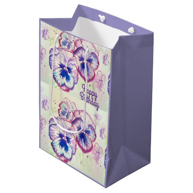 Pansy Pansies Purple Flower Floral Pink Medium Gift Bag (Front Angled)