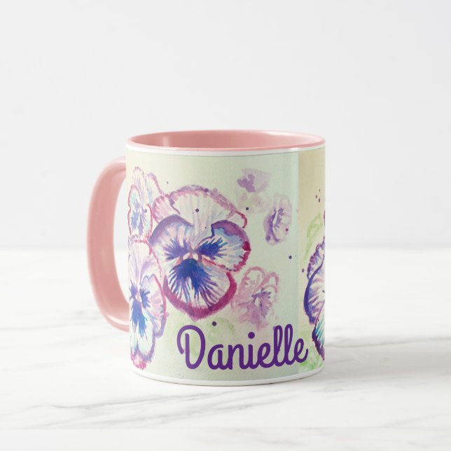 Pansy Pansies Purple Flower Floral Pink Mothers Mug (Front Left)