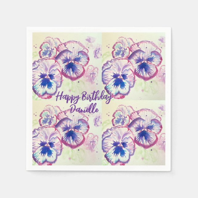 Pansy Pansies Purple Flower Floral Pink Napkins (Front)