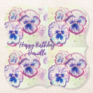 Pansy Pansies Purple Flower Floral Pink Paper Coaster