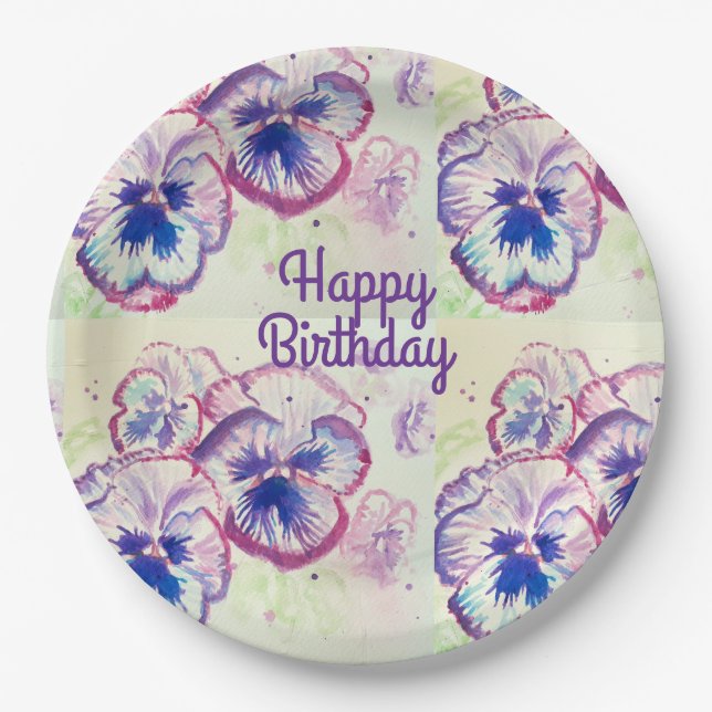 Pansy Pansies Purple Flower Floral Pink Paper Plates (Front)