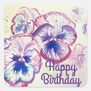 Pansy Pansies Purple Flower Floral Pink Square Sticker