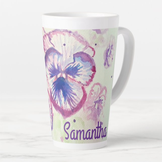 Pansy Pansies Purple Flower Floral Pink Womans Latte Mug (Right Angle)