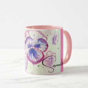 Pansy Pansies Purple Watercolor Flower Floral Pink Mug