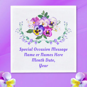Pansy Paper Napkins, PERSONALIZED for Any Occasion Napkins