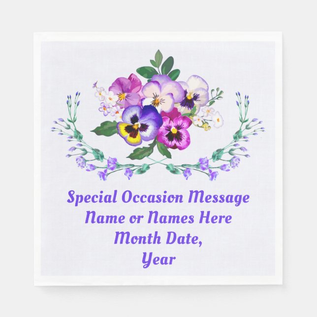 Pansy Paper Napkins, PERSONALIZED for Any Occasion Napkins (Front)
