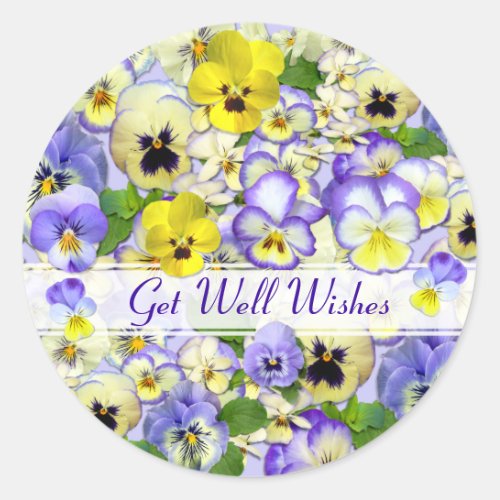 Pansy Pastel Get Well Wishes Classic Round Sticker