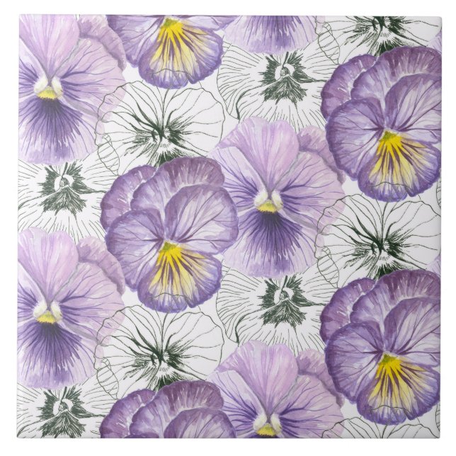 Pansy pattern ceramic tile (Front)