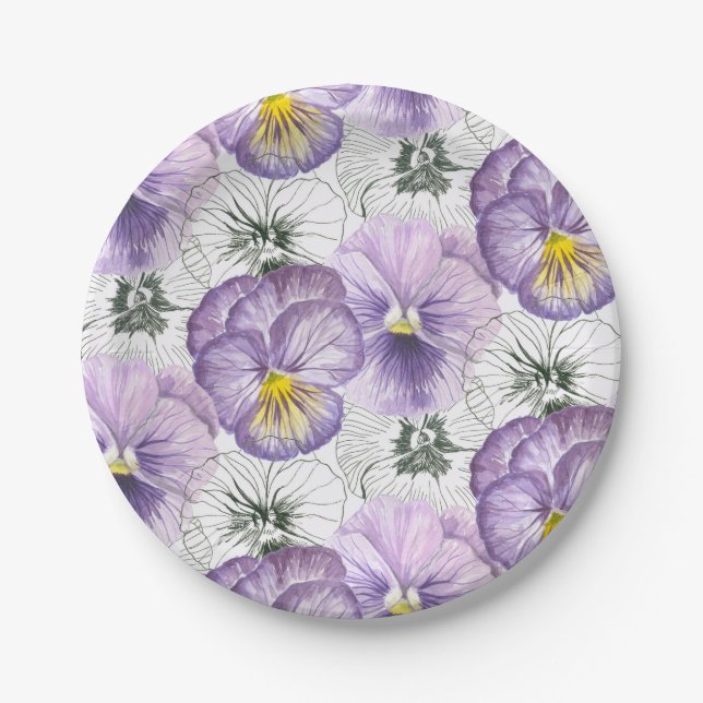 Pansy pattern paper plates (Front)