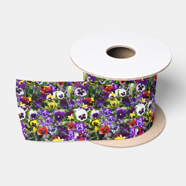 Pansy Photo Collage: Kaleidoscope of Floral Beauty Satin Ribbon (Spool)