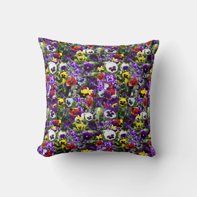 Pansy Photo Collage: Kaleidoscope of Floral Beauty Throw Pillow (Front)