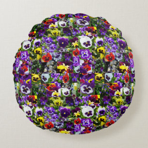 Pansy Photo Collage, Round Pillow