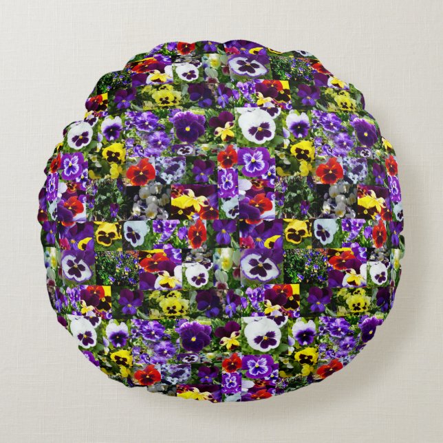 Pansy Photo Collage, Round Pillow (Front)