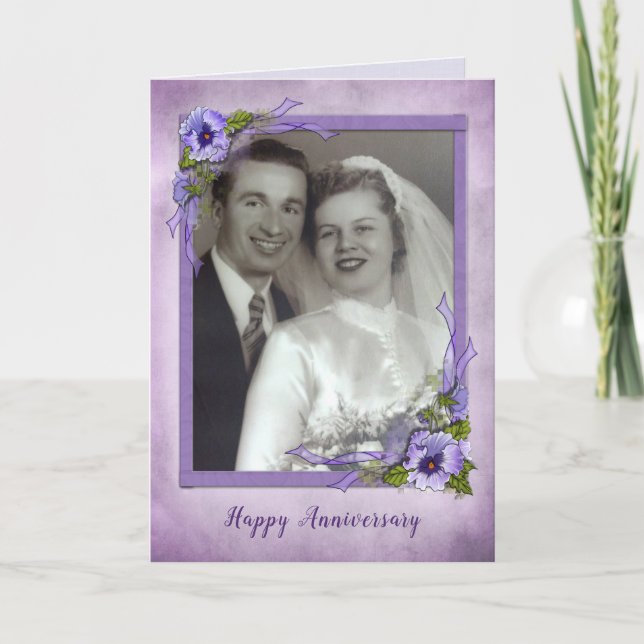 Pansy Photo frame for couple's annivervary Card (Front)