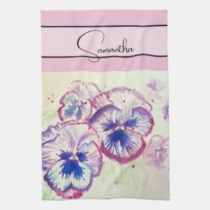 Pansy Pink Watercolor Pansies floral Flower Blush  Kitchen Towel