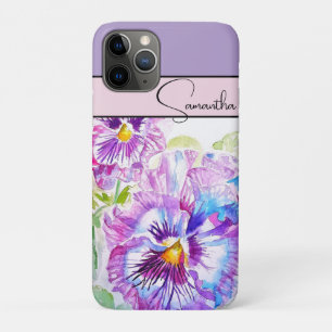 Pansy Pink Watercolor Pansies floral Flower Phone iPhone 11 Pro Case