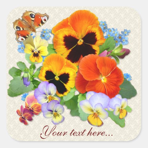 Pansy Posy with Butterfly Square Sticker