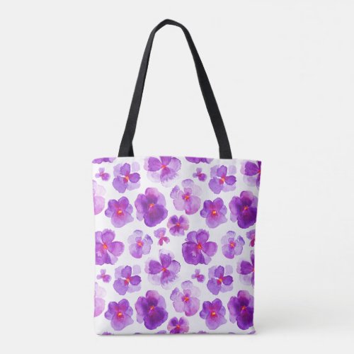Pansy purple floral flower watercolor art bag