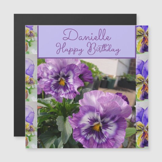 Pansy Purple Flower floral Girls Name Birthday (Front/Back)