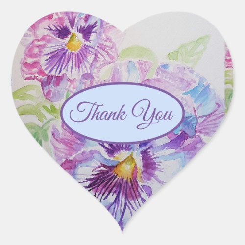 Pansy Purple Flower floral Thank You Pattern Heart Sticker