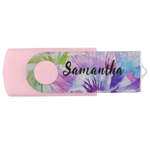 Pansy Purple Girls Customizable Name USB Stick Flash Drive