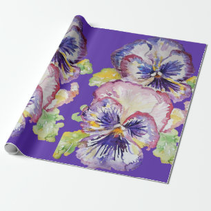 Pansy Purple Spring flowers floral Watercolor Wrapping Paper