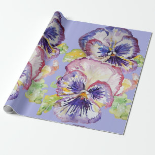 Pansy Purple Spring flowers floral Watercolor Wrapping Paper