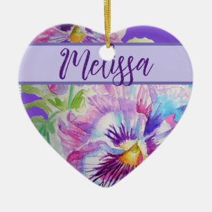 Pansy Purple Watercolor Pretty Floral Flower Ceramic Ornament