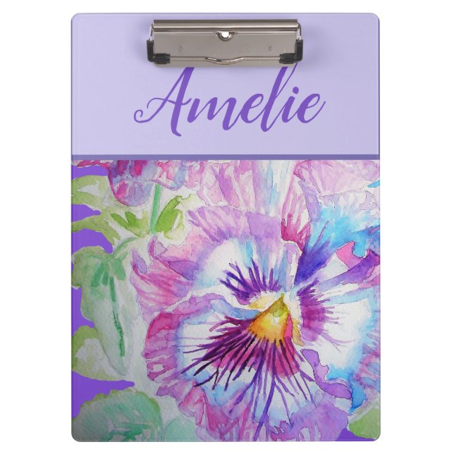 Pansy Purple Watercolor Pretty Floral Flower Clipboard (Front)