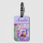 Pansy Purple Watercolor Pretty Floral Flower Luggage Tag