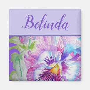 Pansy Purple Watercolor Pretty Floral Flower Magnet