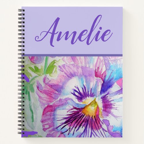 Pansy Purple Watercolor Pretty Floral Flower Notebook