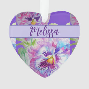Pansy Purple Watercolor Pretty Floral Flower Ornament