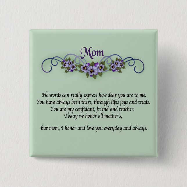 Pansy Scrolls Mother's Day Pinback Button (Front)