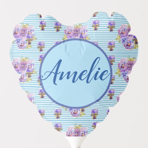 Pansy Shabby Viola Blue Vintage Floral Flower  Balloon