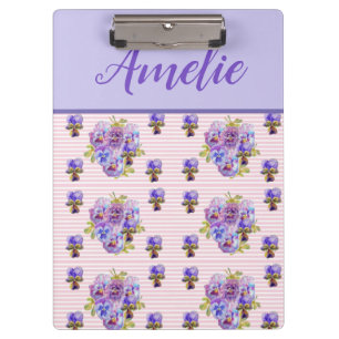 Pansy Shabby Viola Purple Pink Vintage Floral Art Clipboard