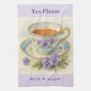 Pansy Teacup Tea Towel   Yes Please Milk & Sugar