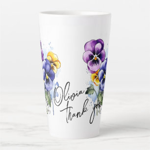 Pansy "Thank you!" Editable Slogan & Name Latte Mug