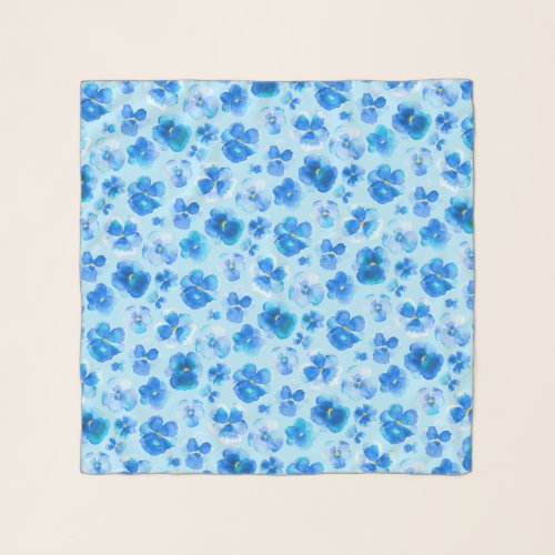 Pansy viola blue watercolor art pattern scarf