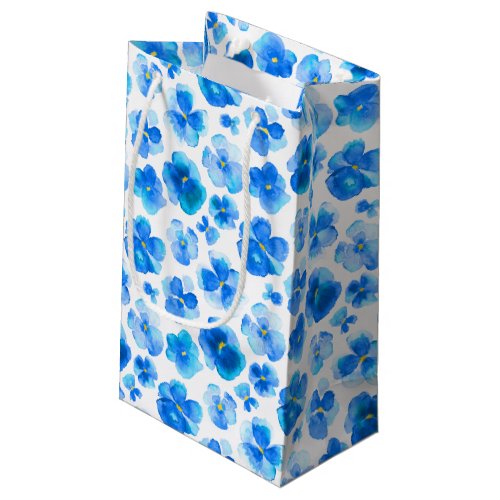 Pansy viola blue white watercolor art gift bag