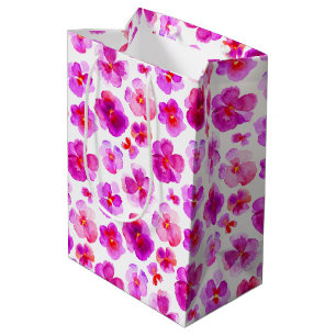 Pansy viola pink white watercolor art gift bag