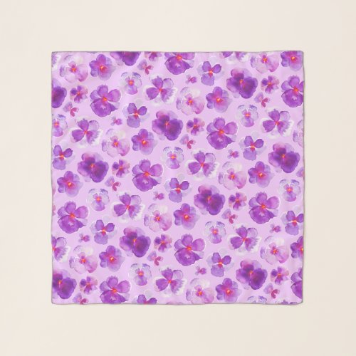 Pansy viola purple watercolor art pattern scarf