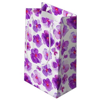 Pansy viola purple white watercolor art gift bag