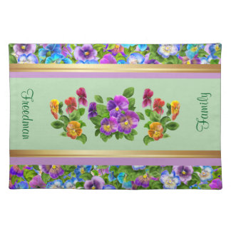 Pansy Violet Flowers Personalized Floral Cottage Cloth Placemat