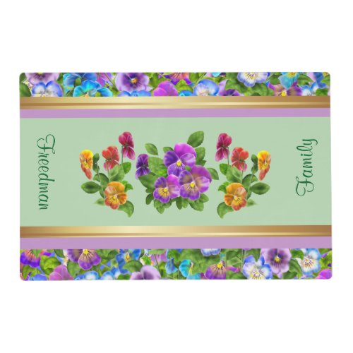 Pansy Violet Flowers Personalized Floral Cottage Placemat