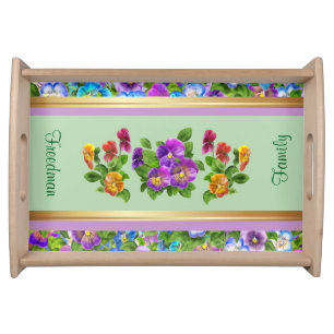 Pansy Violet Flowers Personalized Floral Cottage Serving Tray